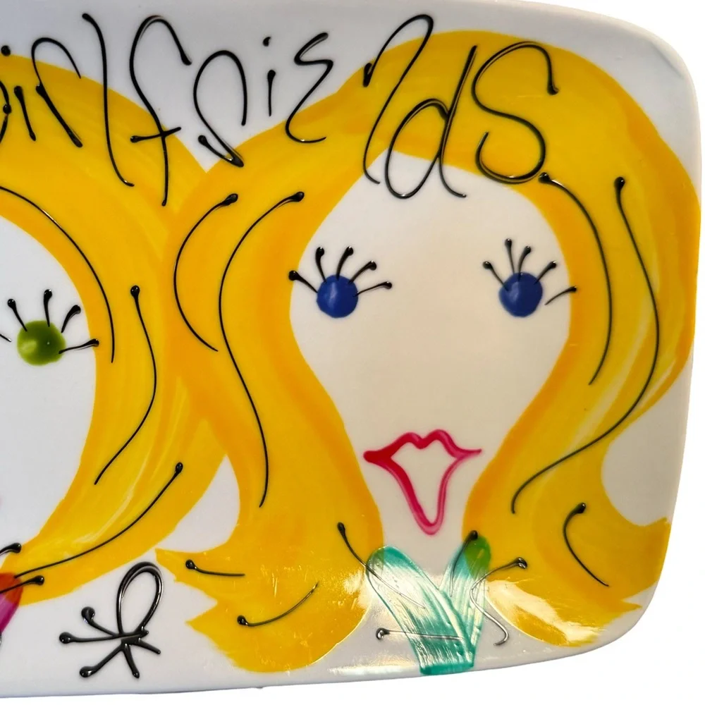 Cordon Bleu EUC Whimsical Colorful Ceramic Girlfriends Hand Painted Art Plate